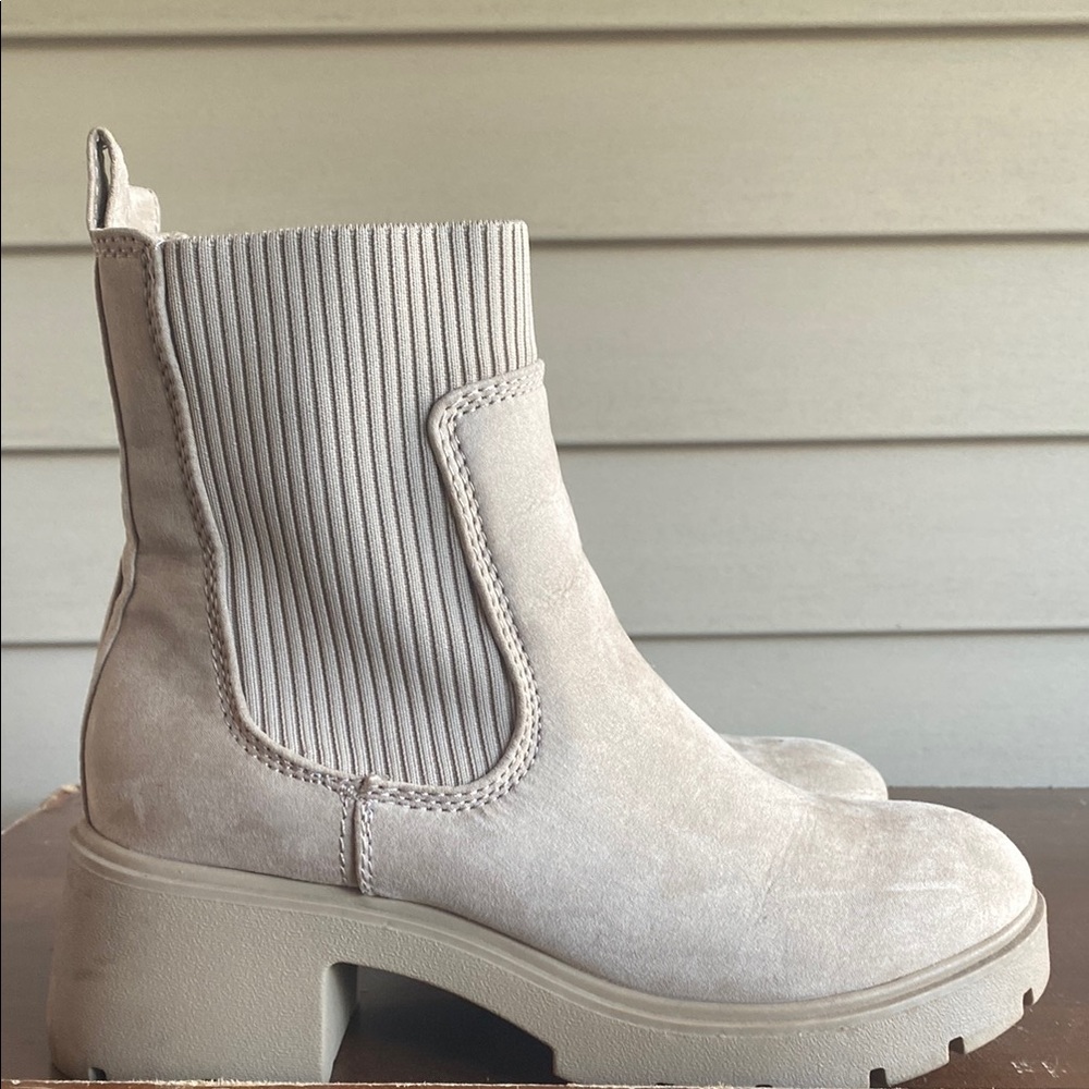 No Boundaries Cream Heeled Boots with Chunky Sole